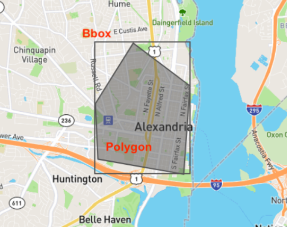 Bounding Box with a Polygon inside over Alexandria, VA
